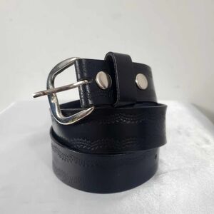 Vintage Leather Belt Dark Black Embossed